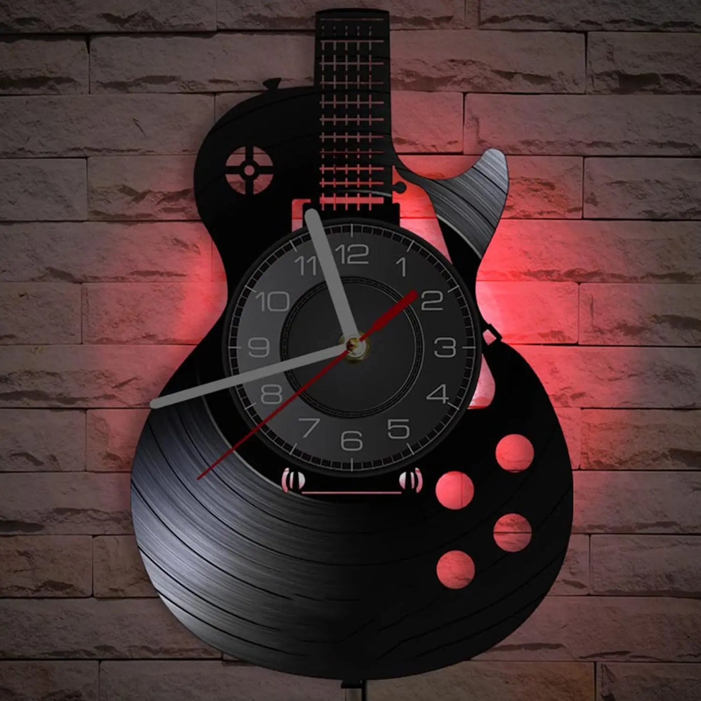Horloge Murale LED Design Vinyle Guitare Noire