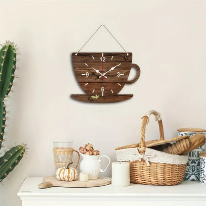 Horloge Murale Silencieuse Bois Forme Tasse de Café