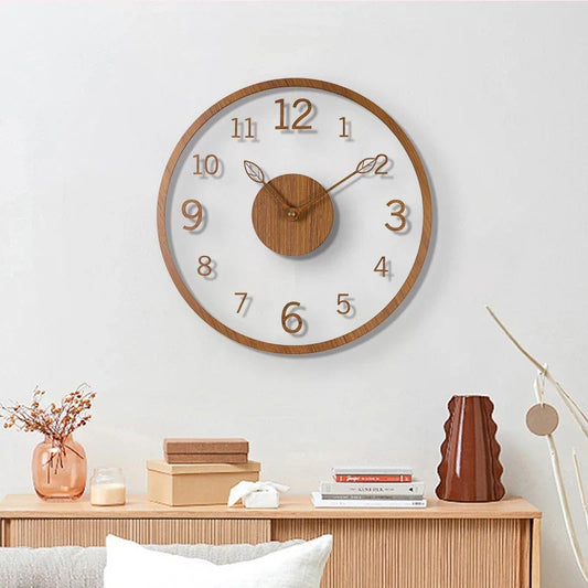Horloge Murale Minimaliste Aiguilles Feuille Arbre