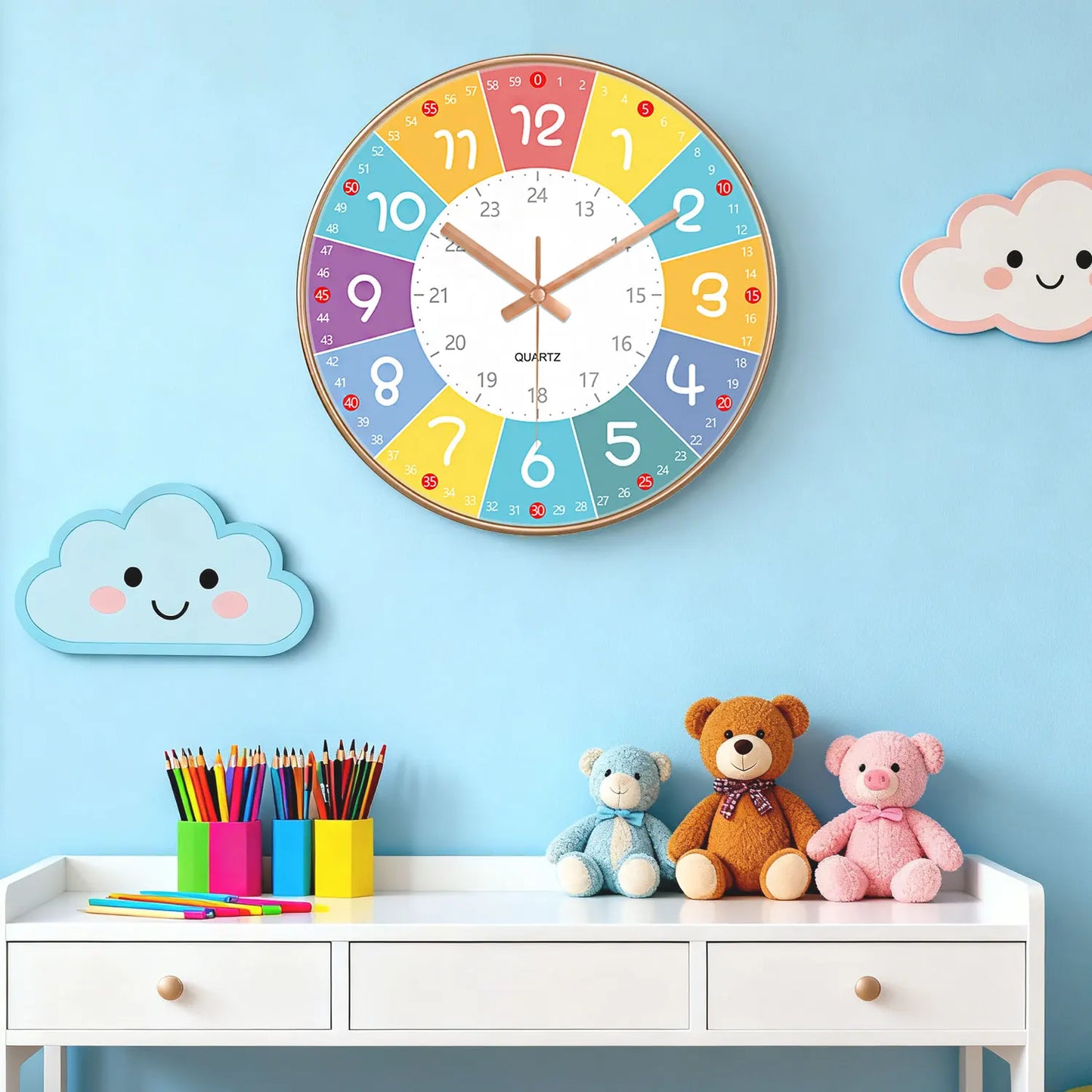 Horloge Murale Silencieuse Éducation Enfant Non Ticking