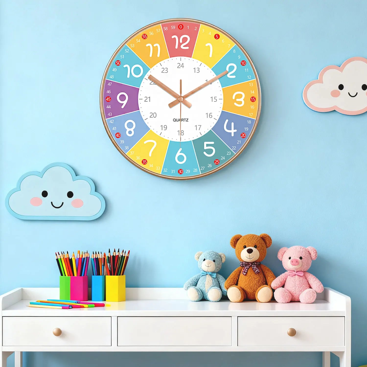 Horloge Murale Silencieuse Éducation Enfant Non Ticking