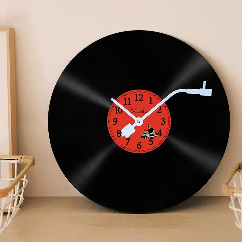 Horloge Murale Originale Disque Vinyle Thème Musique Rétro