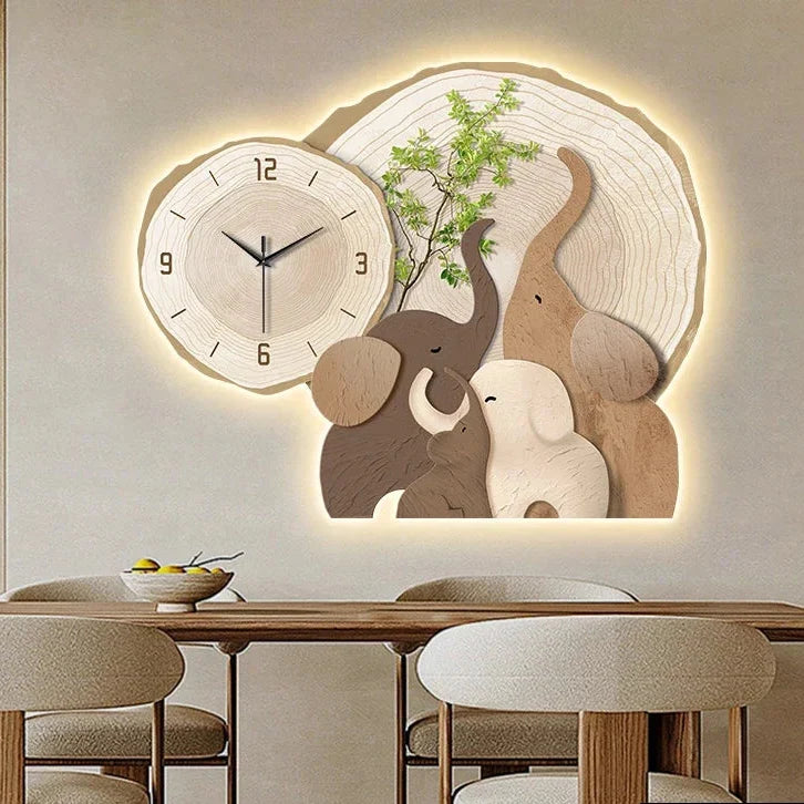 Horloge Murale Lumineuse Éléphants