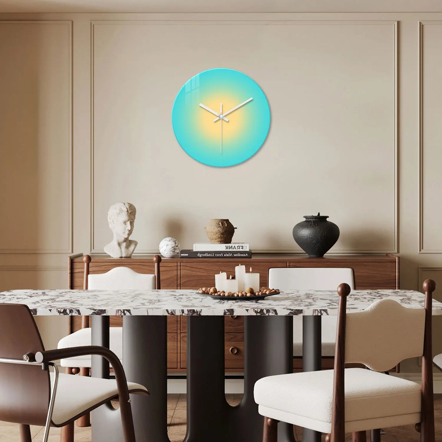 Horloge Murale Design Dégradé Coloré Bleu Jaune