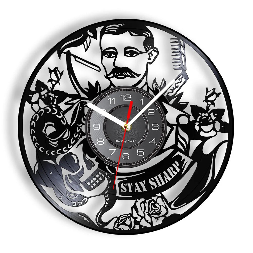Horloge Vinyle Design Style Barber Shop