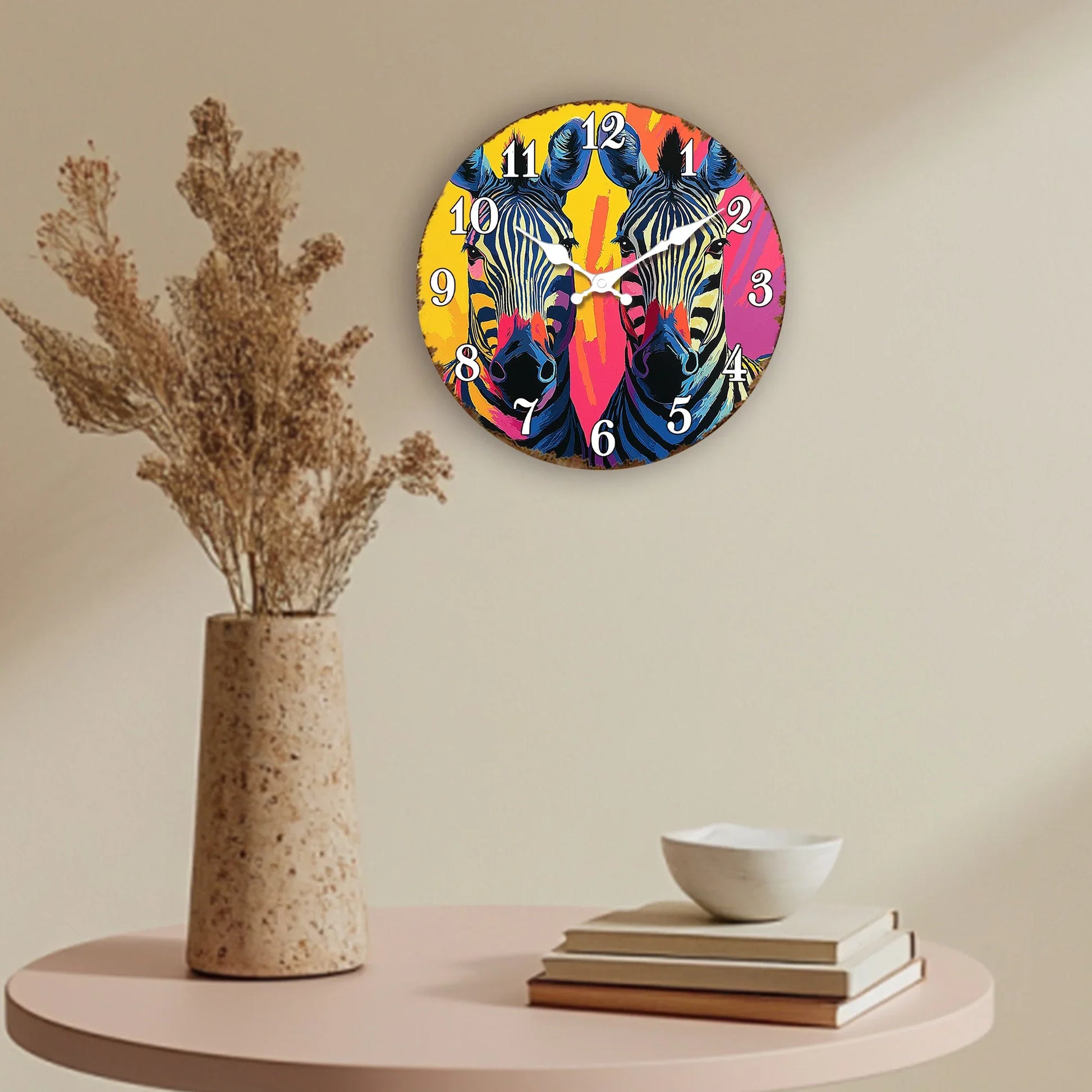 Horloge Murale Moderne Zèbres Pop Art Coloré
