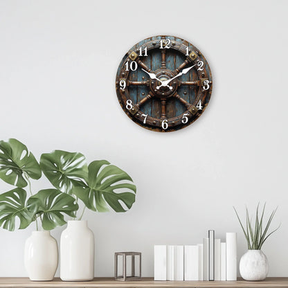 Horloge Murale Vintage Roue de Navire Déco Nautique