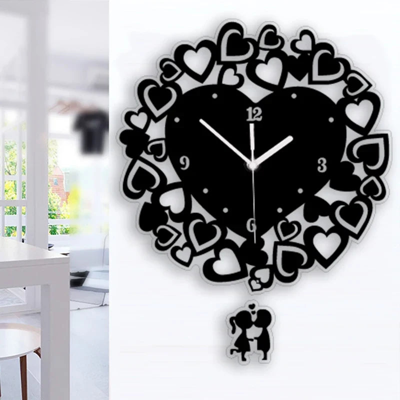 Horloge Murale Design Coeurs Noirs