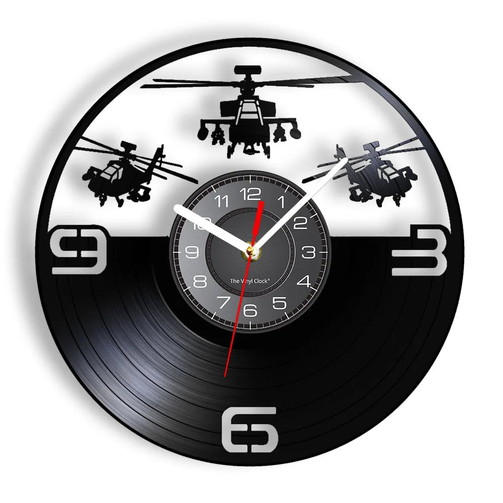 Horloge Murale LED Design Hélicoptère Vinyle Noir