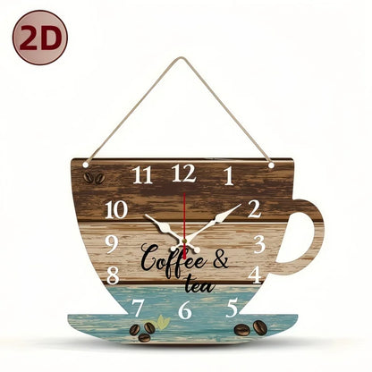 Horloge Murale Silencieuse Bois Forme Tasse de Café