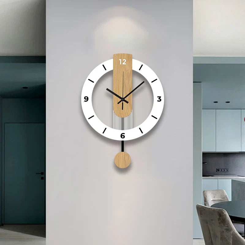 Horloge Murale Silencieuse Acrylique Bois Blanc à Balancier