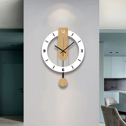 Horloge Murale Silencieuse Acrylique Bois Blanc à Balancier