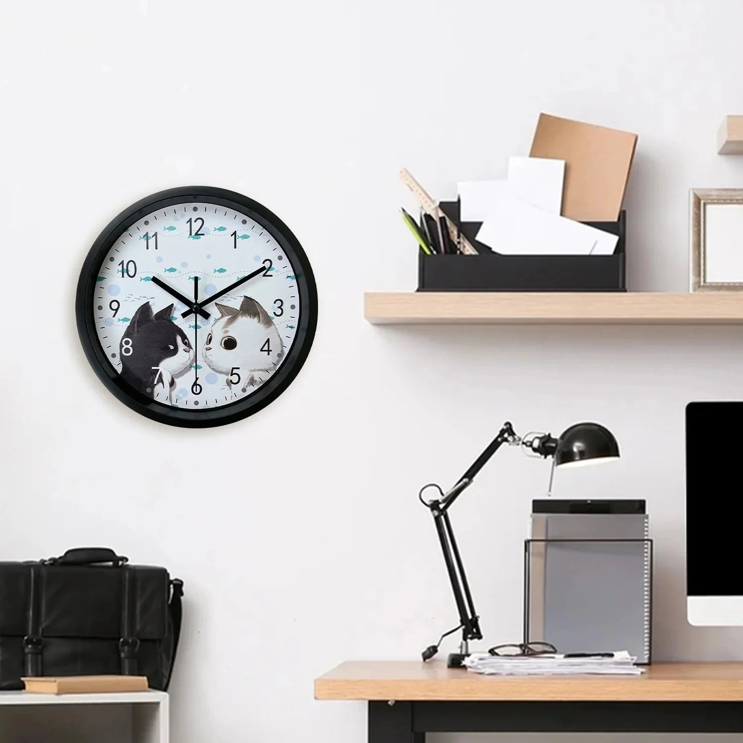 Horloge Enfant Chat Noir et Blanc