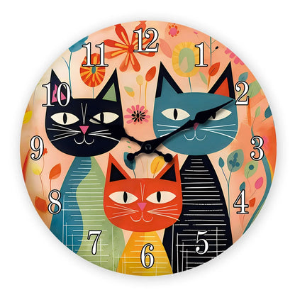 Horloge Chat Famille de Chats Vintage en Bois