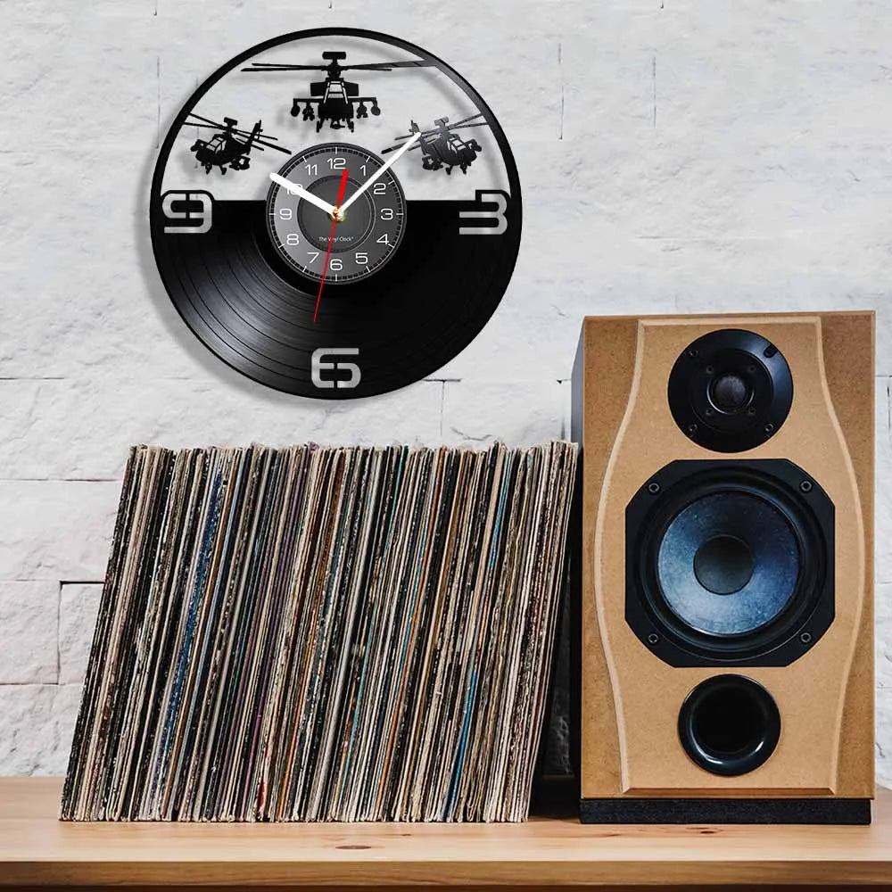 Horloge Murale LED Design Hélicoptère Vinyle Noir