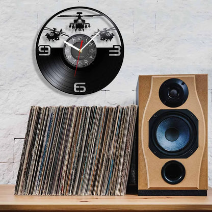 Horloge Murale LED Design Hélicoptère Vinyle Noir