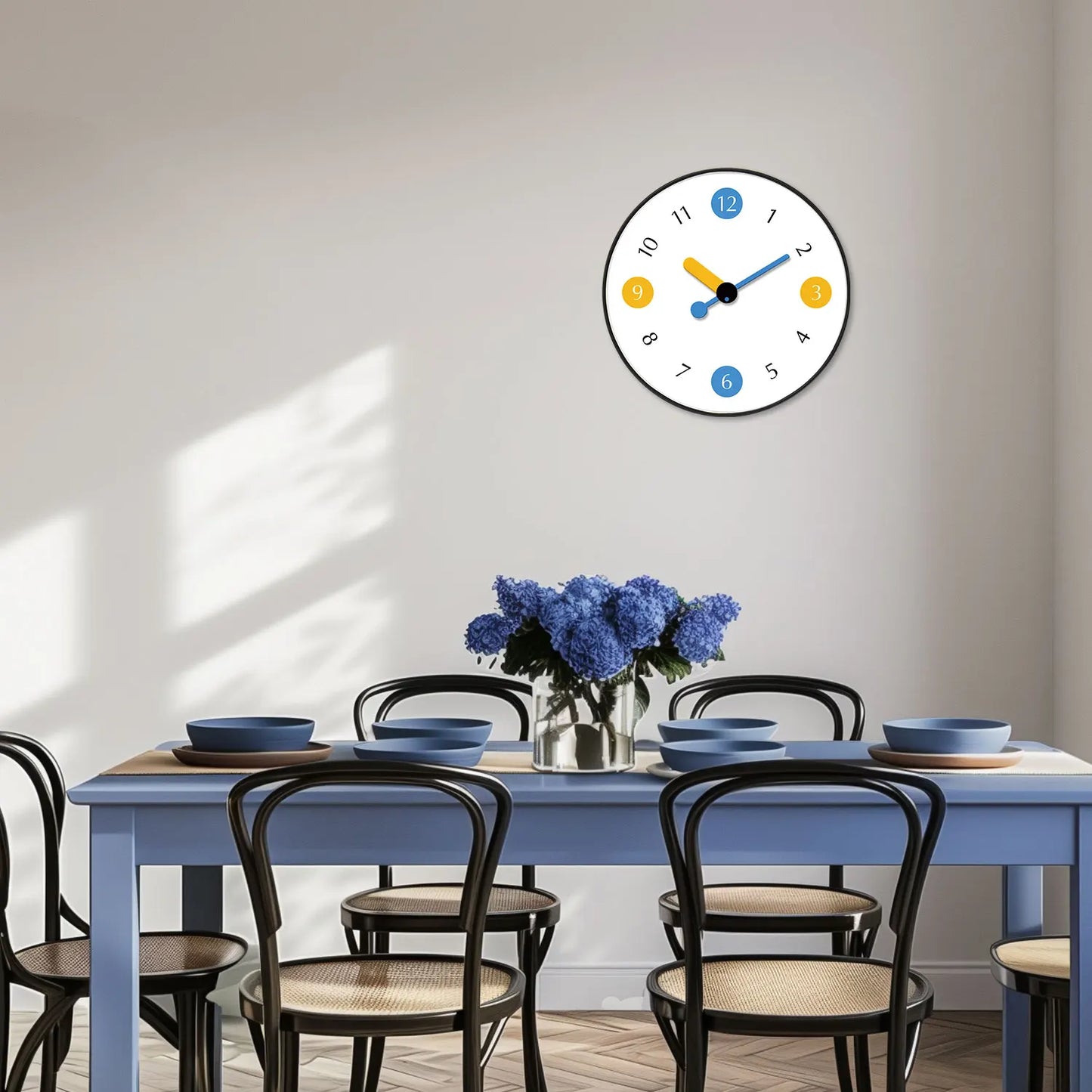 Petite Horloge Murale Chiffres Jaune et Bleu