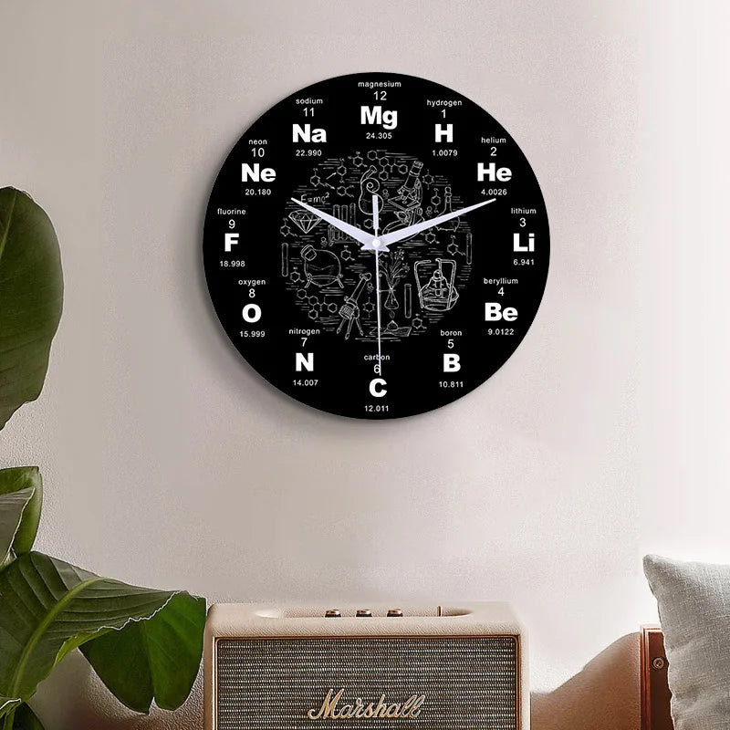 Horloge Murale Silencieuse Design Périodique Élémentaire
