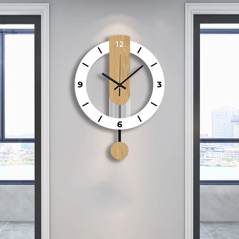 Horloge Murale Silencieuse Acrylique Bois Blanc à Balancier