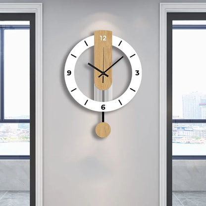 Horloge Murale Silencieuse Acrylique Bois Blanc à Balancier