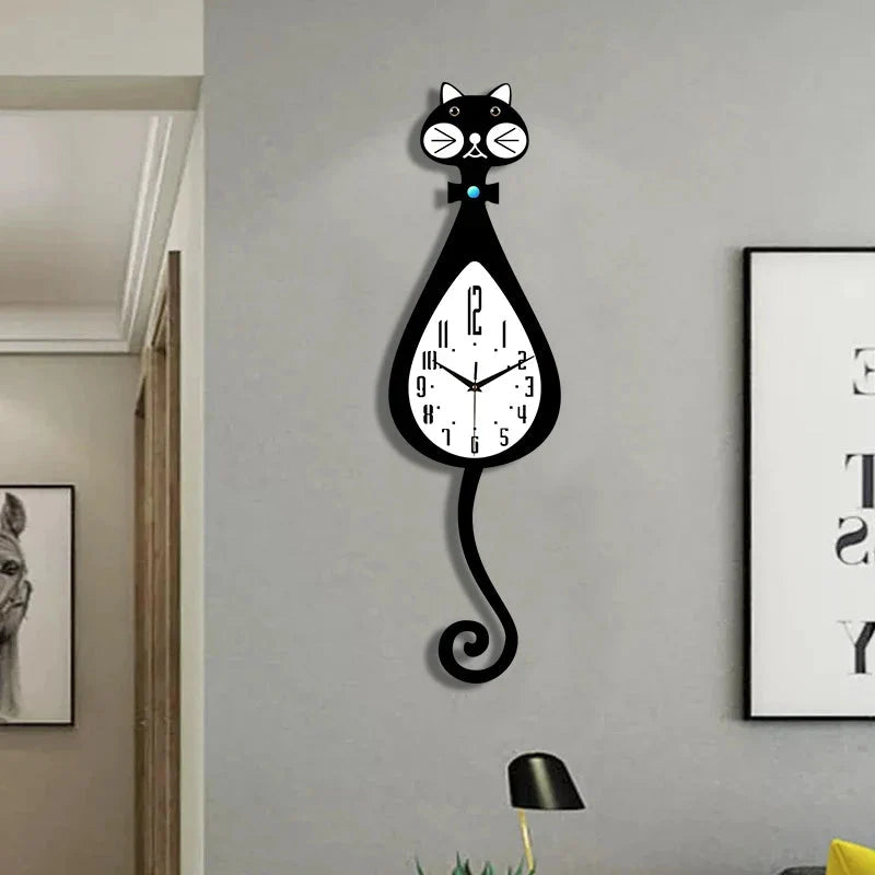 Horloge Chat Queue Animée Silencieuse Design