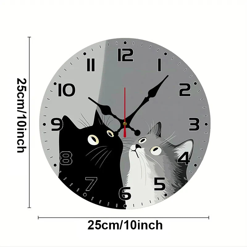 Horloge Murale Silencieuse Chats Noir Et Blanc En Bois
