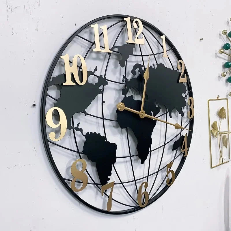 Grande Horloge Murale Carte du Monde Métal 60cm