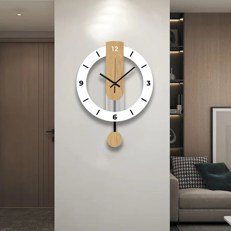 Horloge Murale Silencieuse Acrylique Bois Blanc à Balancier