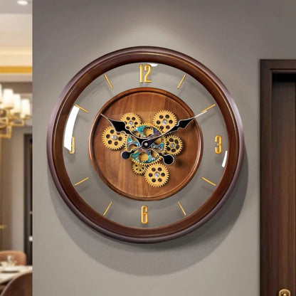 Horloge Murale en Bois de Luxe avec Engrenages
