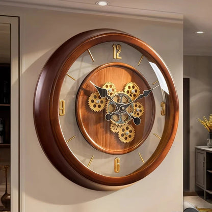 Horloge Murale en Bois de Luxe avec Engrenages