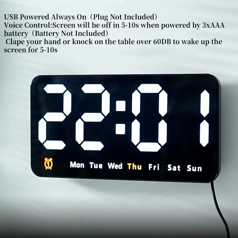 Horloge Murale Digitale LED Grande Taille avec Double Alarme