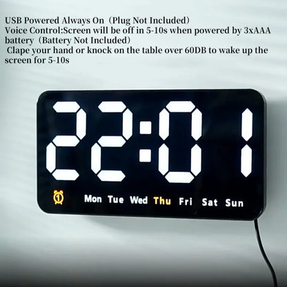 Horloge Murale Digitale LED Grande Taille avec Double Alarme