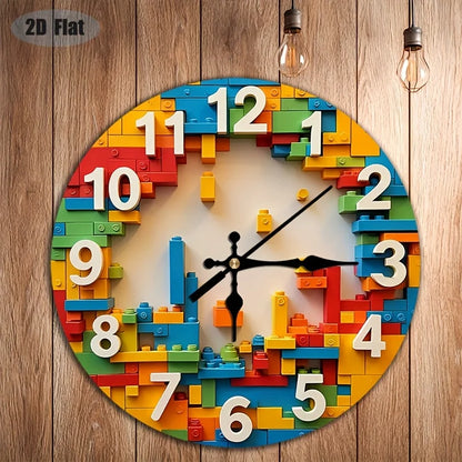 Horloge Murale Enfant Style Briques Colorées 2D