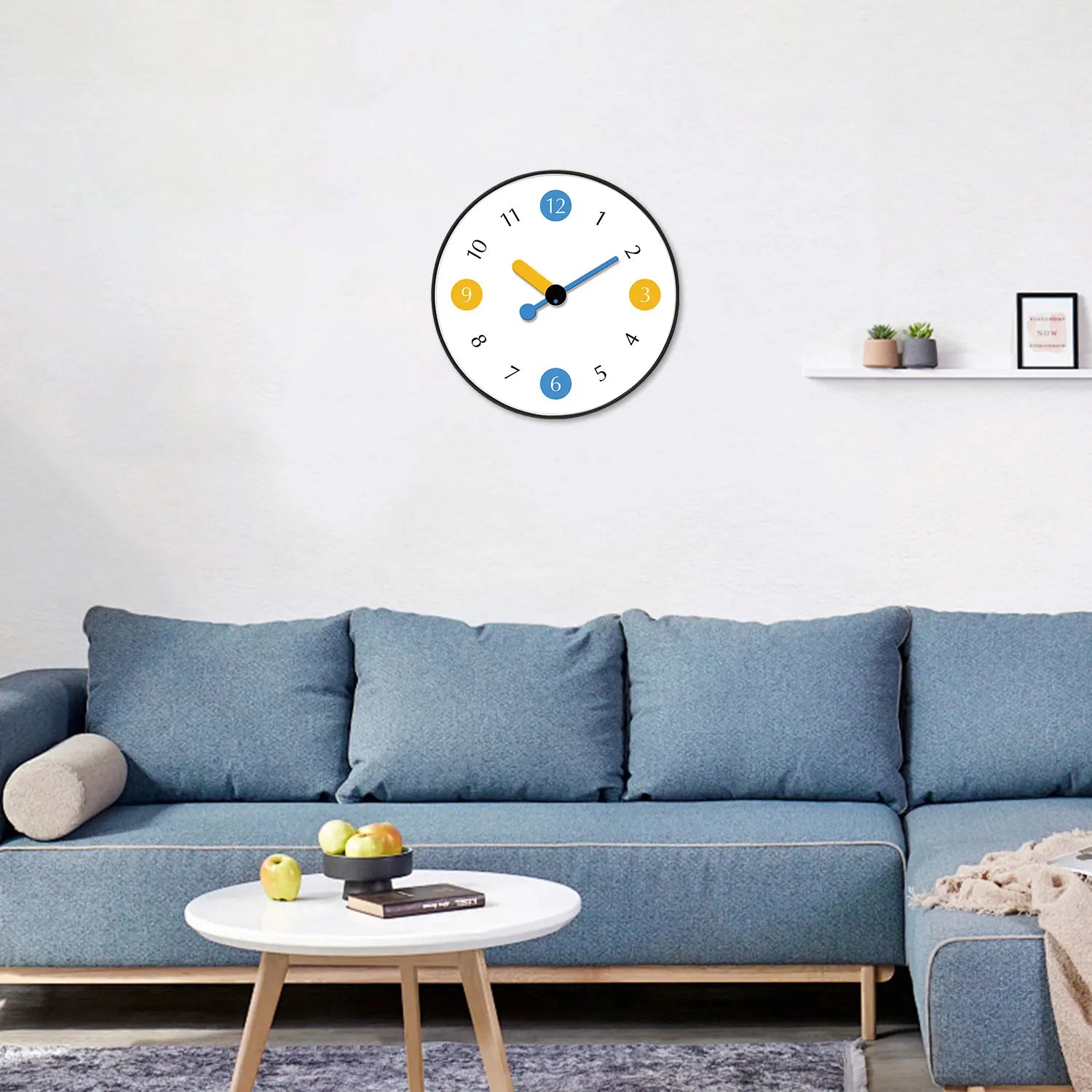 Petite Horloge Murale Chiffres Jaune et Bleu