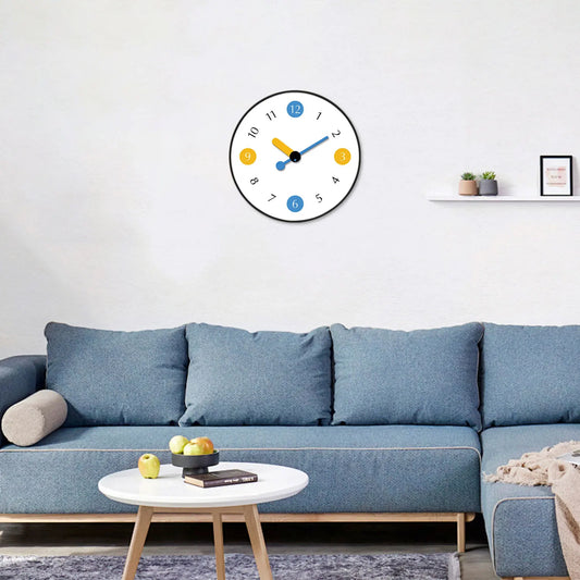 Petite Horloge Murale Chiffres Jaune et Bleu