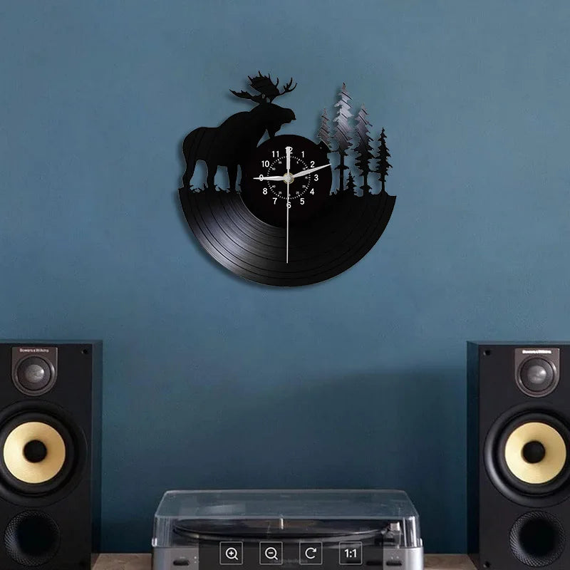 Horloge Vinyle Noir Renne