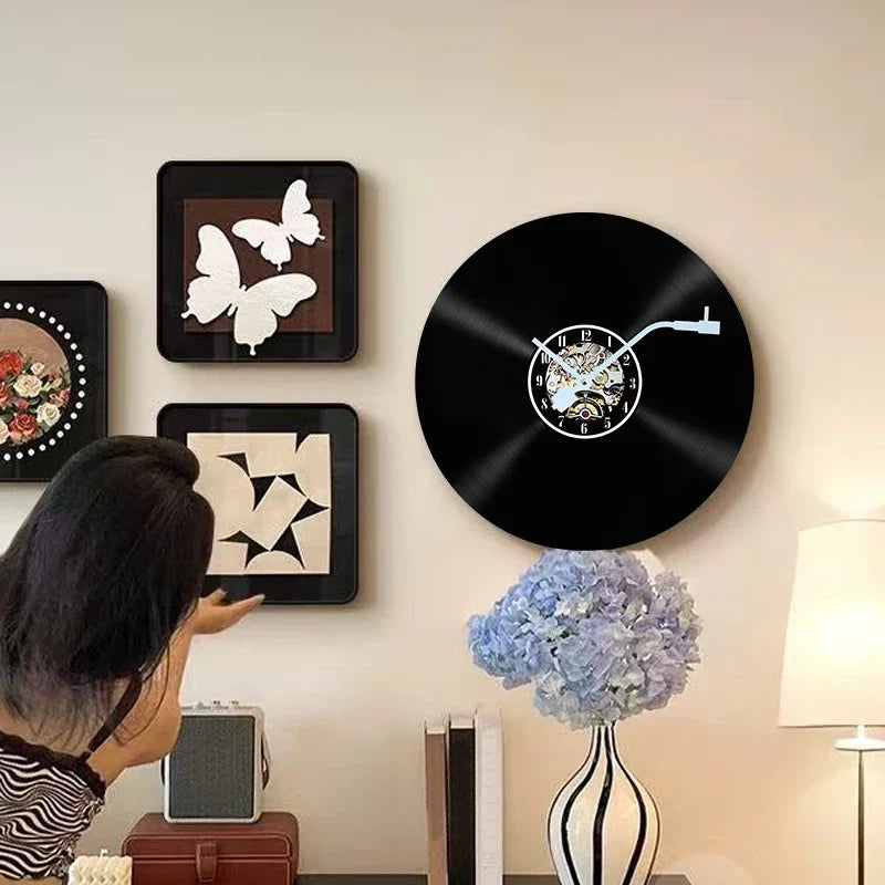 Horloge Murale Originale Disque Vinyle Thème Musique Rétro