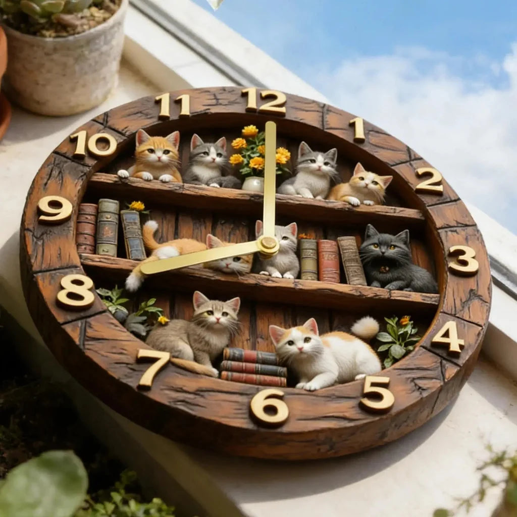 Horloge Chat Bibliothèque