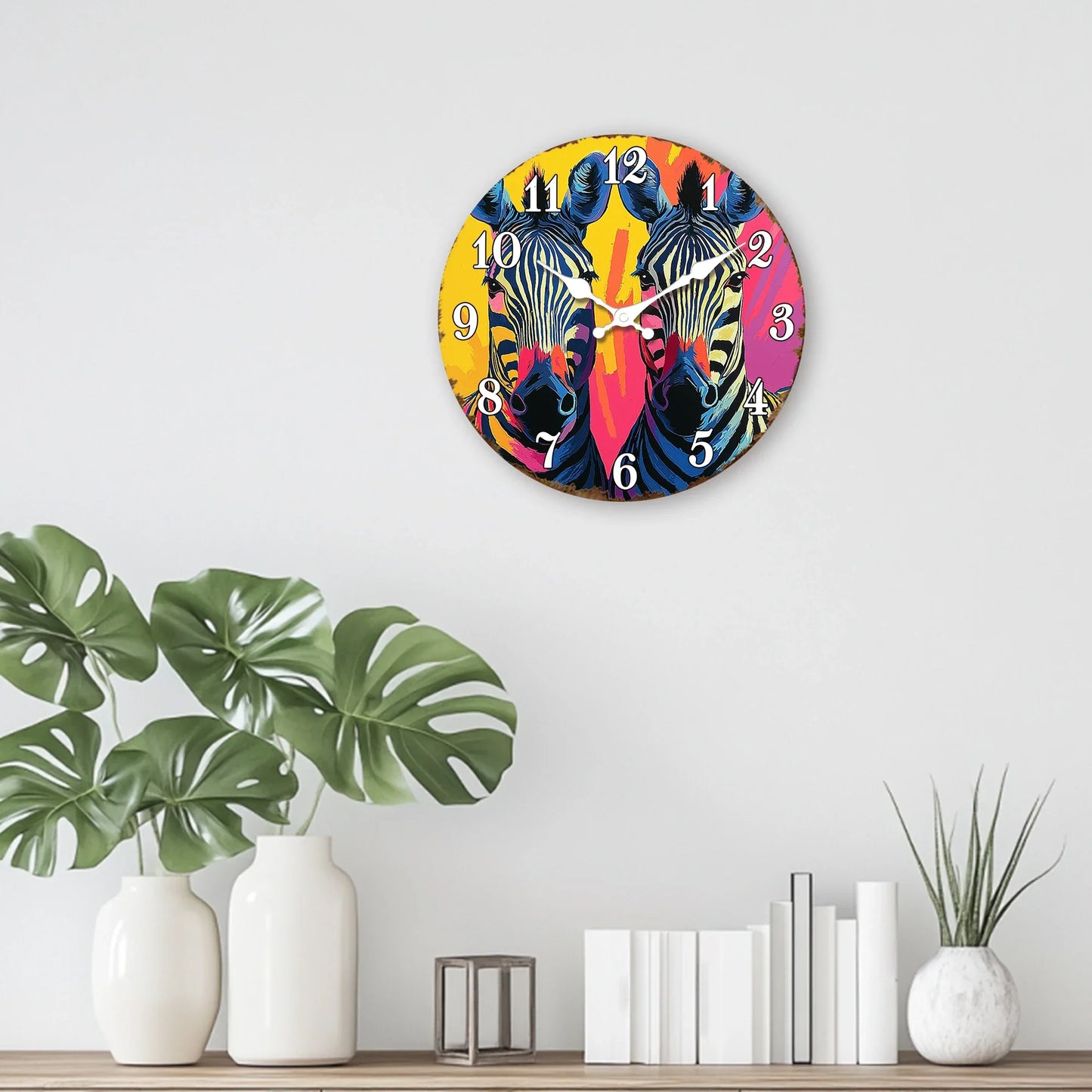 Horloge Murale Moderne Zèbres Pop Art Coloré