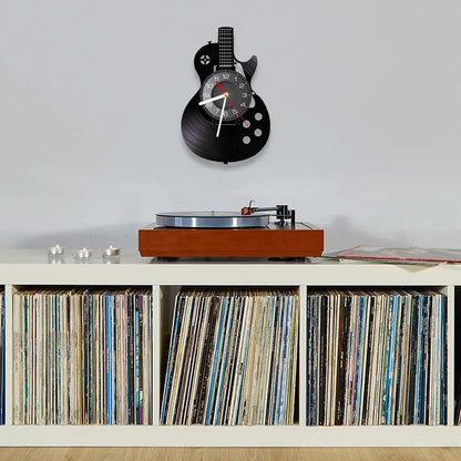 Horloge Murale LED Design Vinyle Guitare Noire
