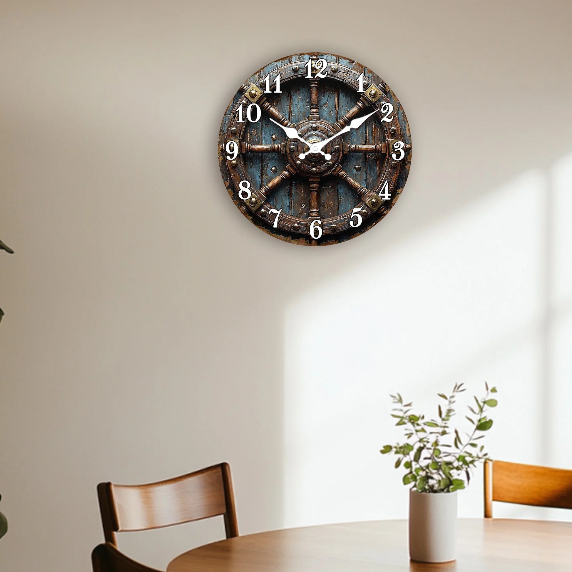 Horloge Murale Vintage Roue de Navire Déco Nautique