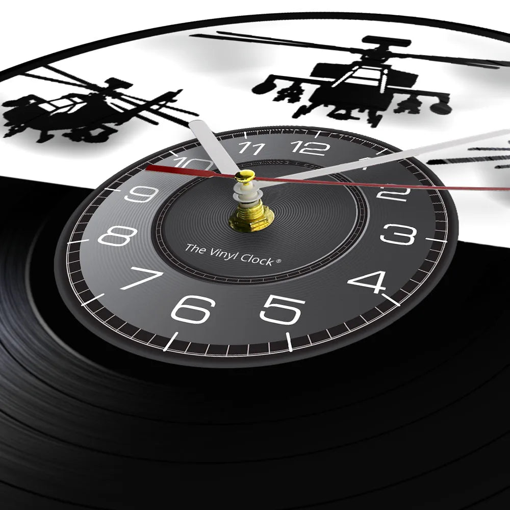 Horloge Murale LED Design Hélicoptère Vinyle Noir