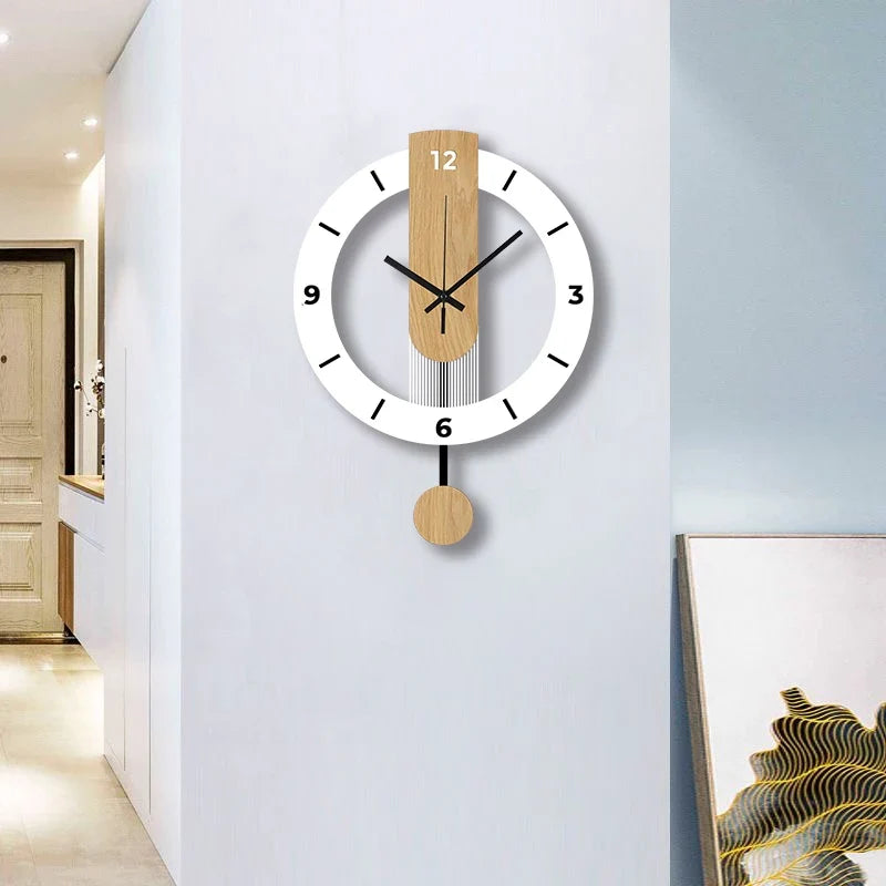 Horloge Murale Silencieuse Acrylique Bois Blanc à Balancier