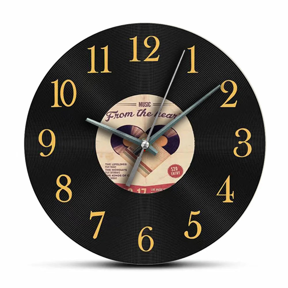 Horloge Murale Rétro Vinyle Noir