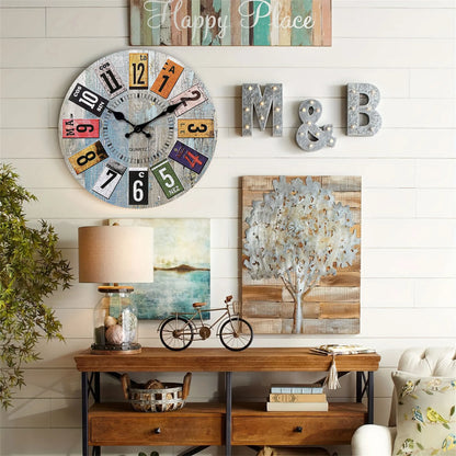 Horloge Murale Scandinave Bois Bleu Chiffres Colorés