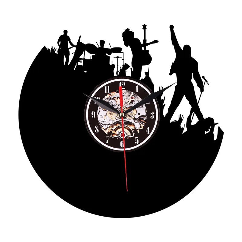 Horloge Murale Vintage Vinyles Rock Band pour Passionnés de Musique