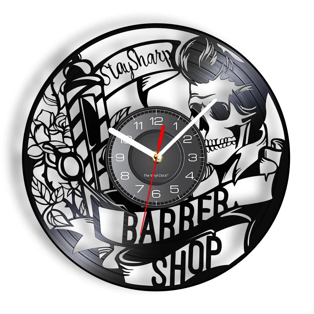 Horloge Vinyle Design Style Barber Shop