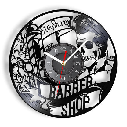 Horloge Vinyle Design Style Barber Shop