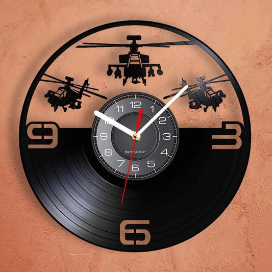 Horloge Murale LED Design Hélicoptère Vinyle Noir