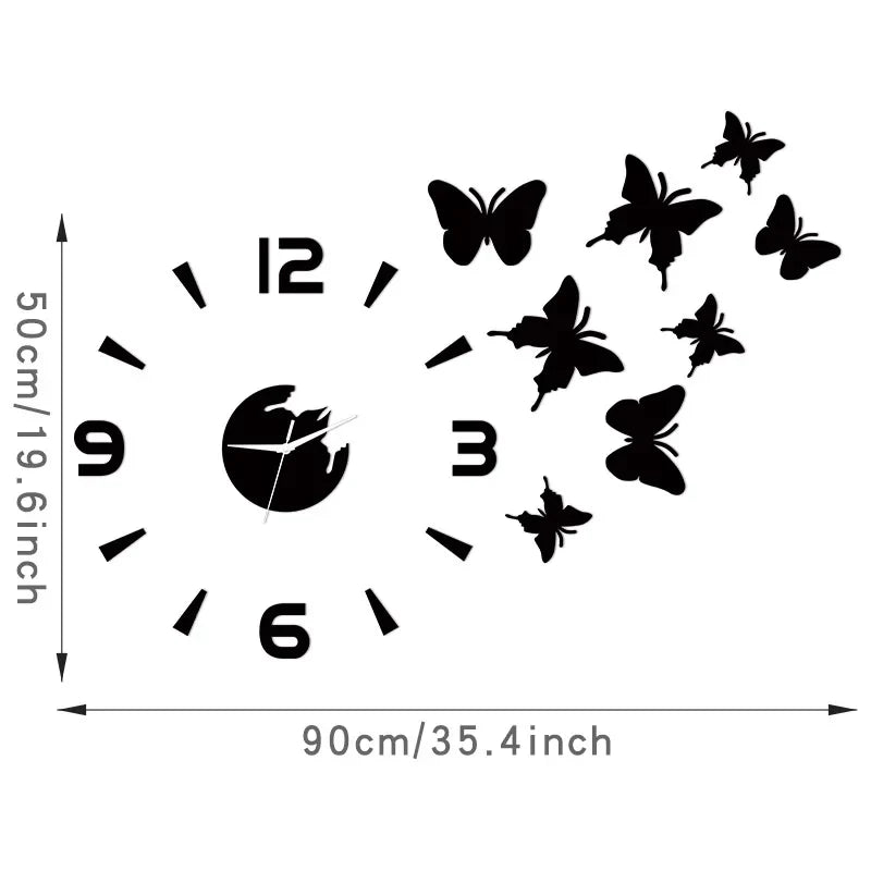 Horloge Murale Design Effet Miroir Papillons